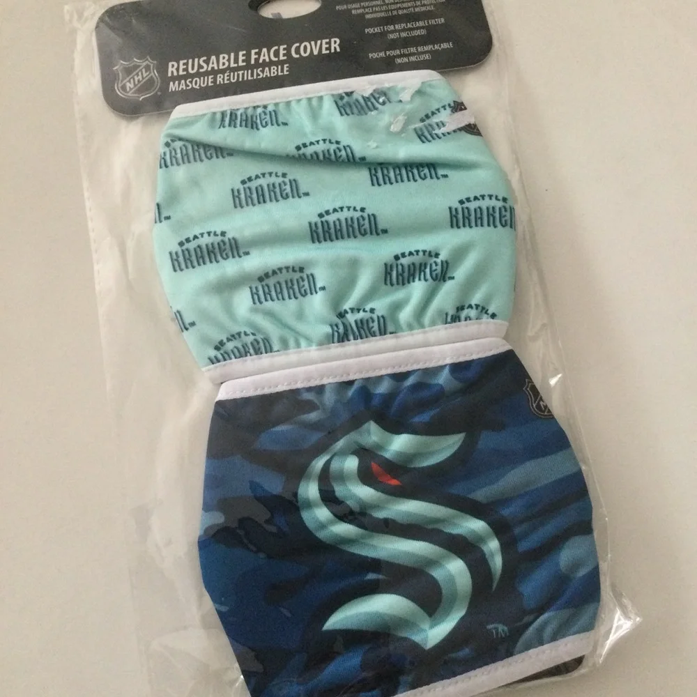 SEATTLE KRAKEN 2 PACK FACE MASKS ADULT NHL HOCKEY BY FOCO NWT